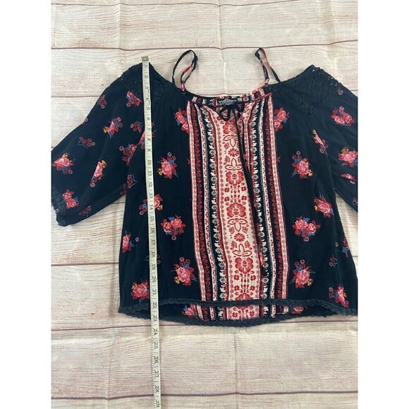 Angie Women's Bohemian Cold Shoulder Floral Blouse - Medium - Picture 6 of 10